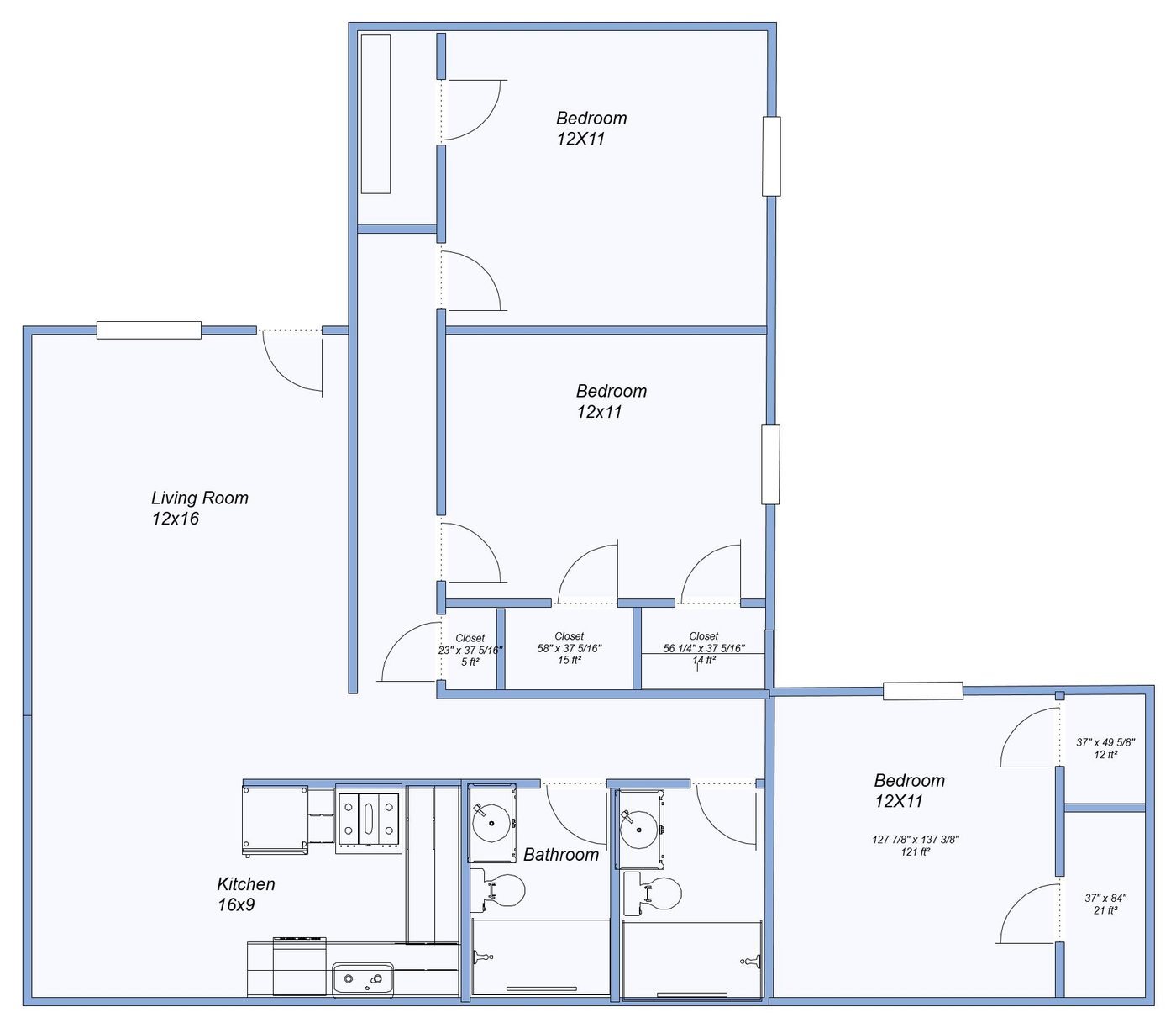 Three bedroom floor plan